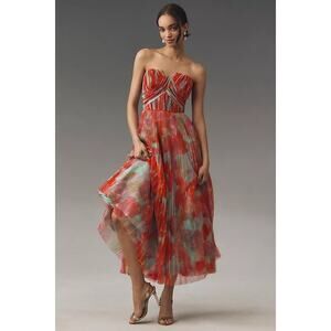 chinese dress ladies Red Ruched Sides Slit Maxi Dress Small